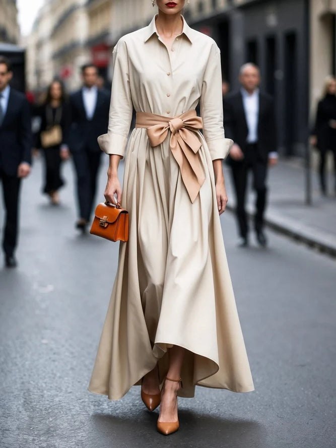 Elegant Purple Long Sleeve Dress for Women with Collared Long Sleeve Elastic Waist Plaid Party Style