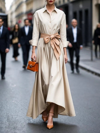 Elegant Purple Long Sleeve Dress for Women with Collared Long Sleeve Elastic Waist Plaid Party Style