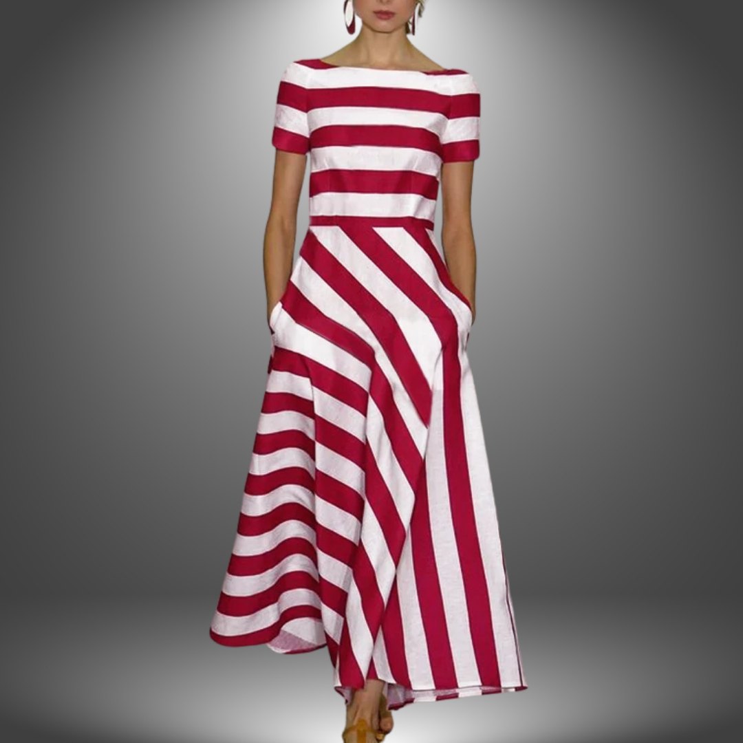 Elegant Red Dress for Women with Relaxed Fit Striped Everyday Wear Party Style