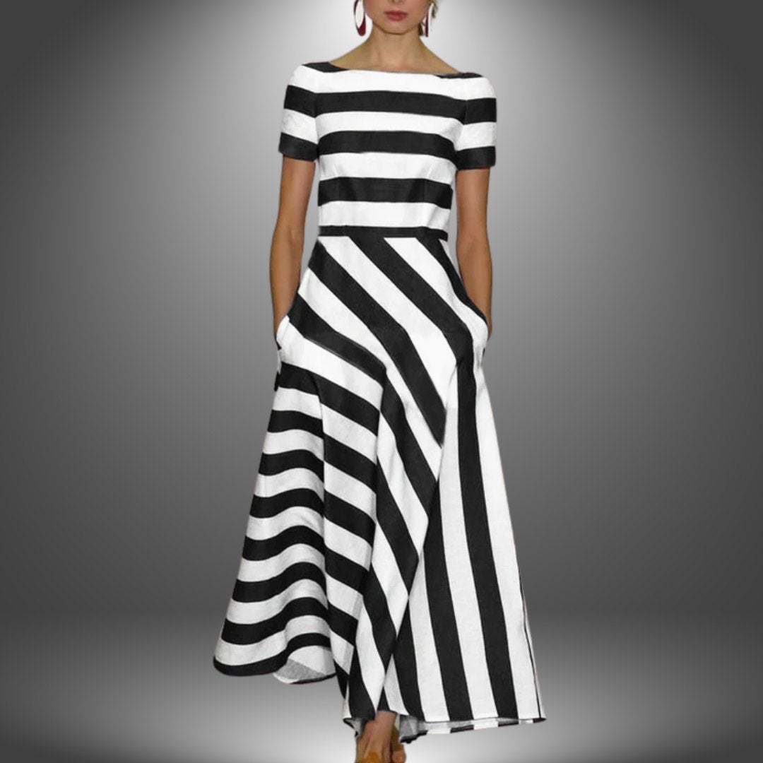 Elegant Red Dress for Women with Relaxed Fit Striped Everyday Wear Party Style