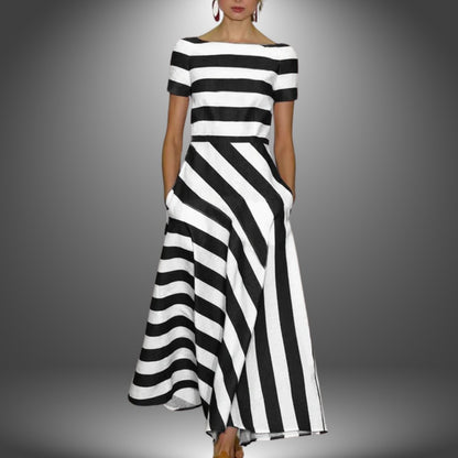 Elegant Red Dress for Women with Relaxed Fit Striped Everyday Wear Party Style