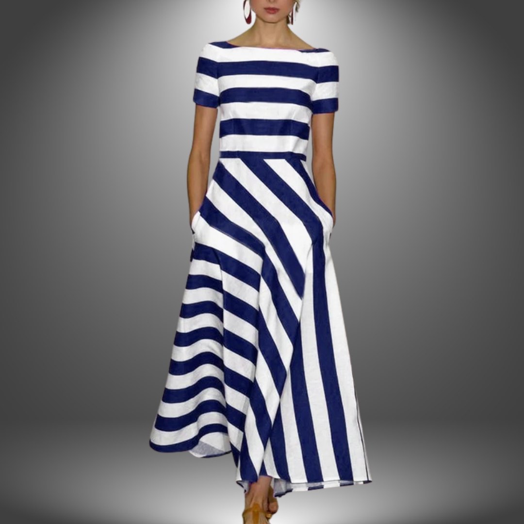 Elegant Red Dress for Women with Relaxed Fit Striped Everyday Wear Party Style