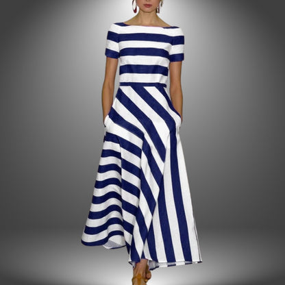 Elegant Red Dress for Women with Relaxed Fit Striped Everyday Wear Party Style