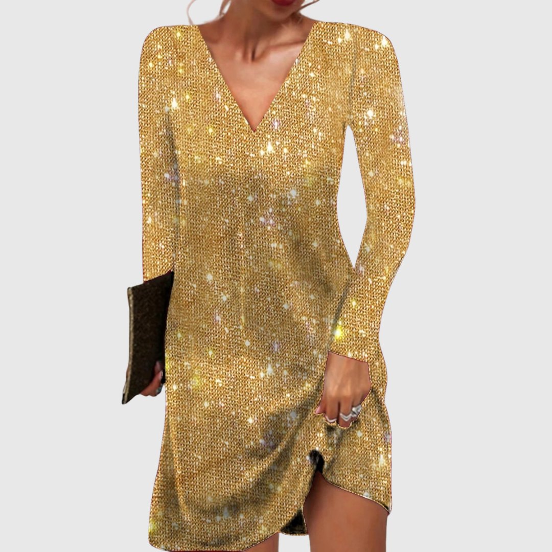 Elegant Red Sequin Dress for Women with V Neck Relaxed Fit Side Slit Occasion Style