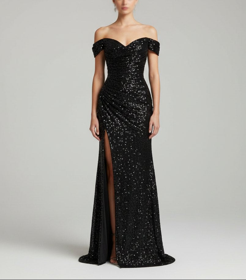 Elegant Wine Sequin Dress for Women with Sweetheart Neck Side Slit Relaxed Fit Evening Style