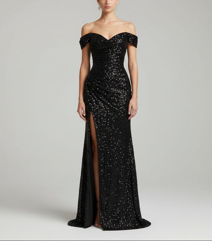 Elegant Wine Sequin Dress for Women with Sweetheart Neck Side Slit Relaxed Fit Evening Style