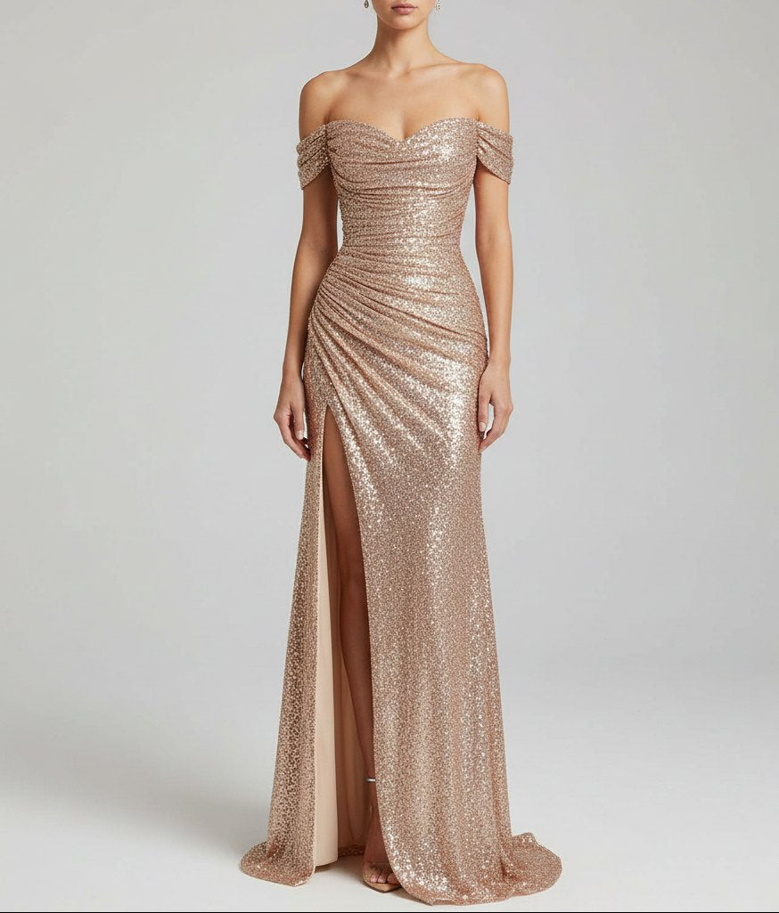 Elegant Wine Sequin Dress for Women with Sweetheart Neck Side Slit Relaxed Fit Evening Style