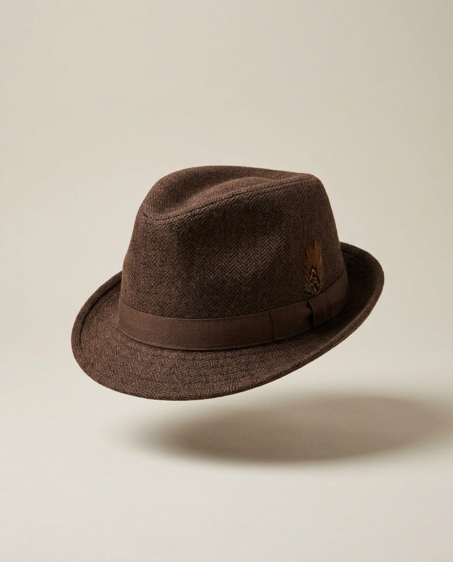 The Oslo brown herringbone wool trilby by Oliver Sorensen